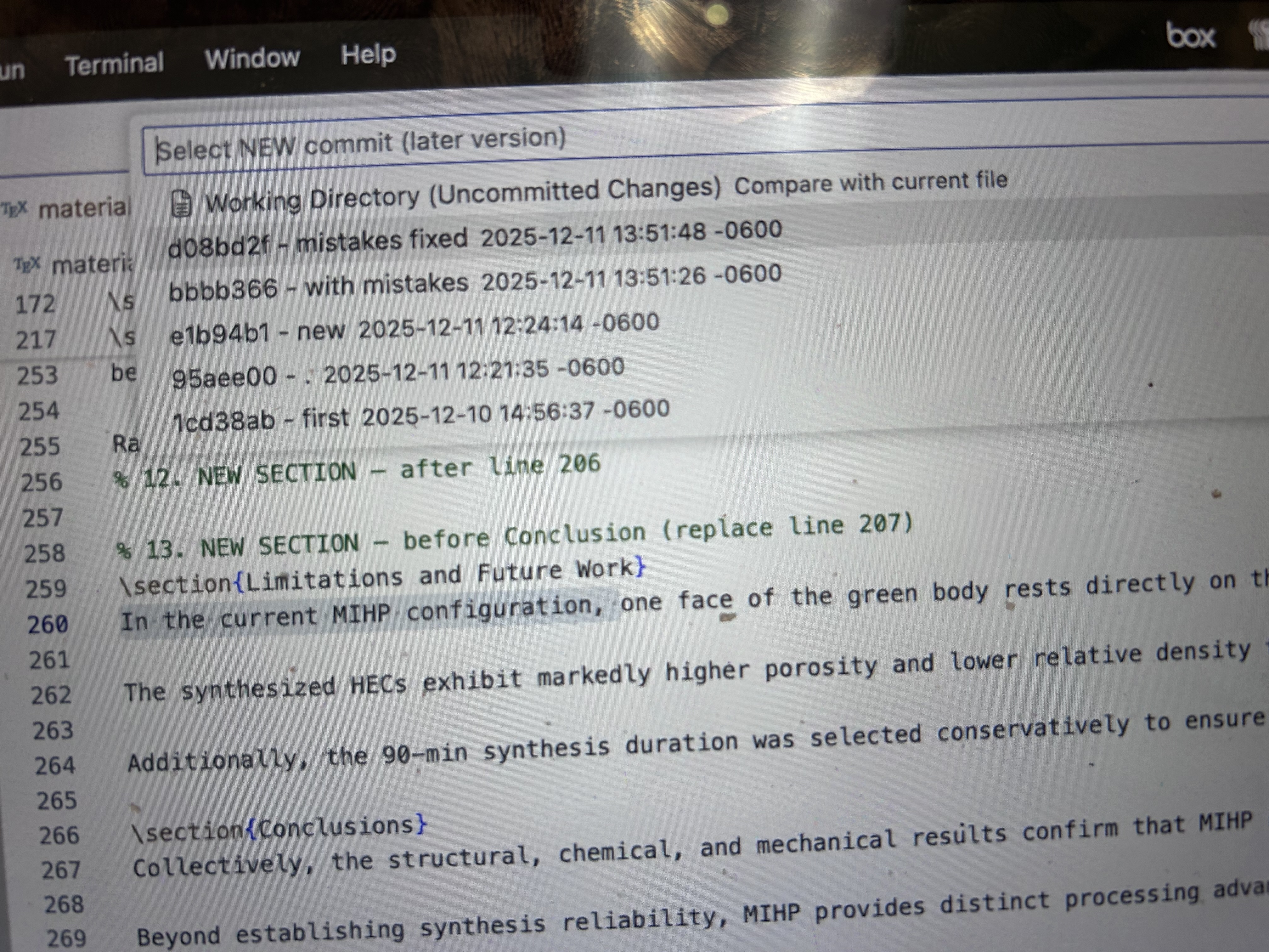 Stylized VS Code quick pick for "Select OLD commit" highlighting the choice of a historical commit.